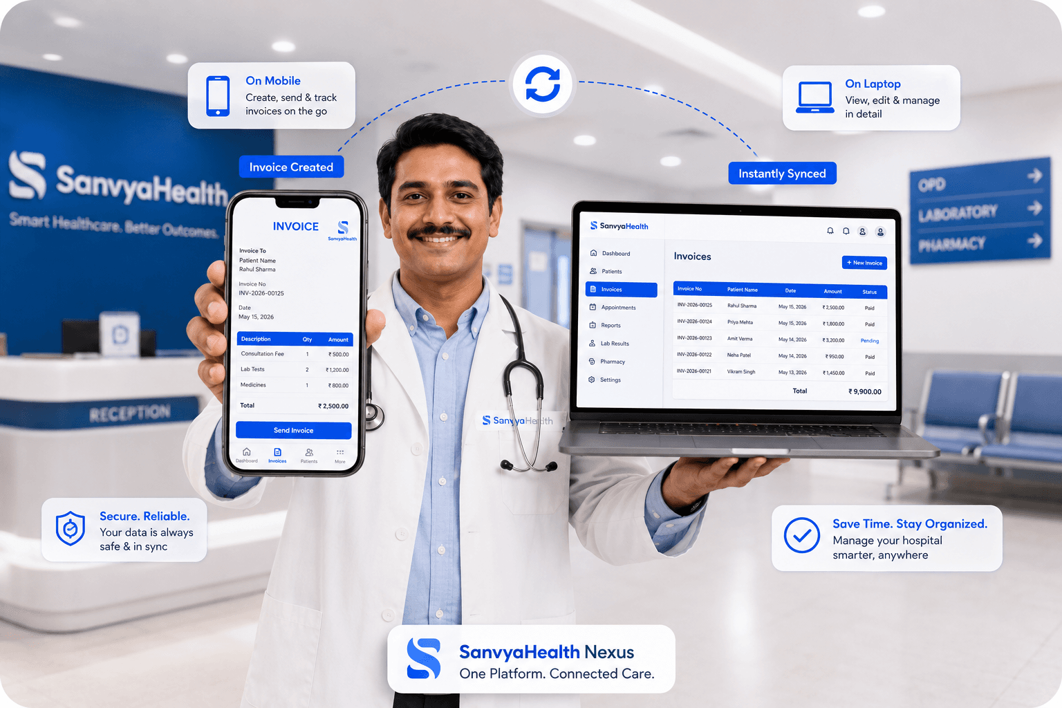 Sanvya Nexus — create and sync invoices across mobile and laptop in one connected platform